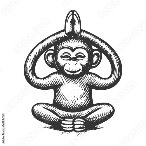 monkeys in meditative yoga poses, conveying mindfulness, zen, and tranquility 