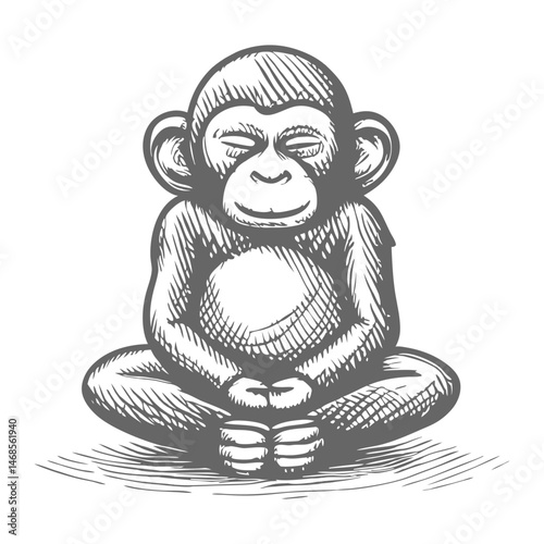 monkeys in meditative yoga poses, conveying mindfulness, zen, and tranquility 