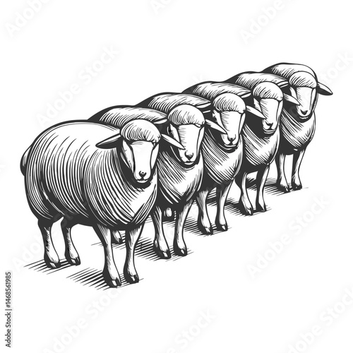 single black sheep among white sheep, symbolizing the black sheep metaphor for exclusion and individuality 