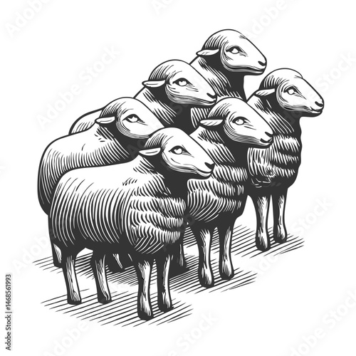 single black sheep among white sheep, symbolizing the black sheep metaphor for exclusion and individuality 