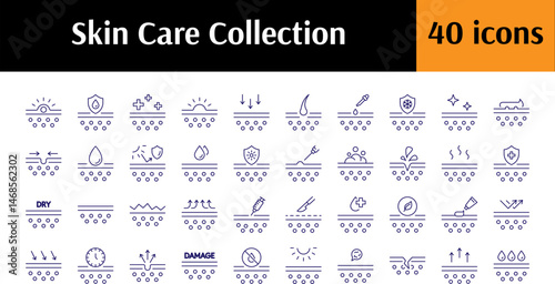 Skin Care Line Icon Pack. Minimalistic Linear Pictogram for Web and Graphic Design, Apps, Banners, Social Network and Cards