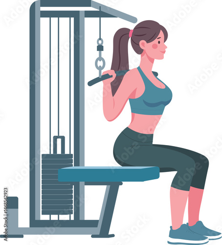 Girl Training with Pull Up Machine in Gym