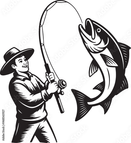 Fisherman Casting Line Silhouette

Big Catch – Fish on Hook Vector

Boat Fishing Adventure Silhouette Scene

Spearfisher in Action Silhouette Art

Lake Fishing Moment Vector Design