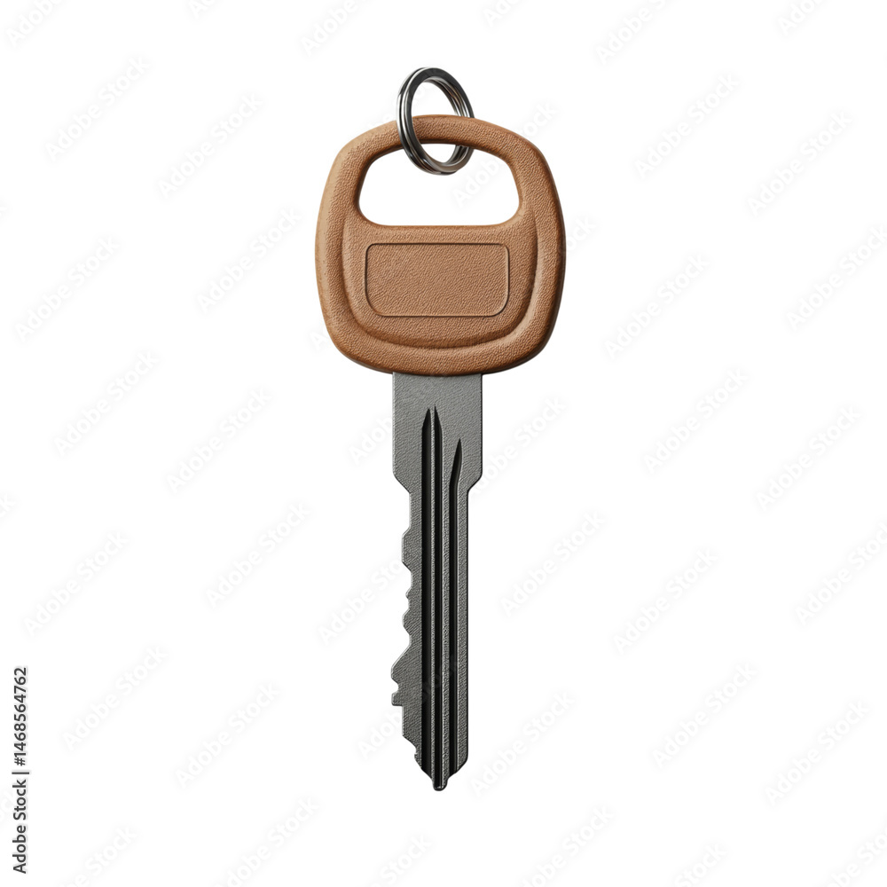 Single Key with Brown Grip on White for Stock Photography Isolated on transparent background Single Key with Brown Grip on White for Stock Photography Isolated on transparent background