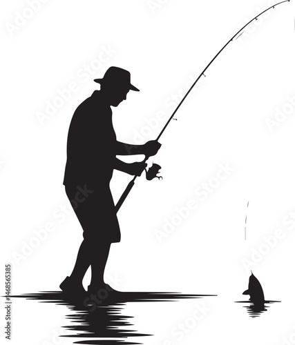 Fisherman Casting Line Silhouette

Big Catch – Fish on Hook Vector

Boat Fishing Adventure Silhouette Scene

Spearfisher in Action Silhouette Art

Lake Fishing Moment Vector Design