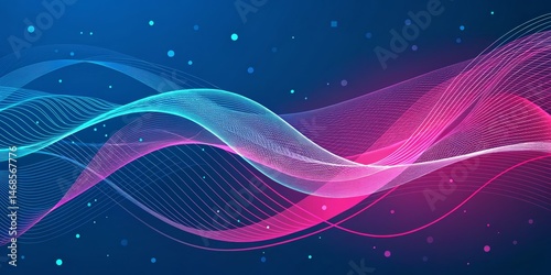 Abstract Pink and Blue Wavy...