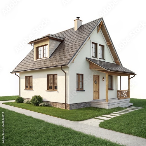 Beige Two-Story House with ...