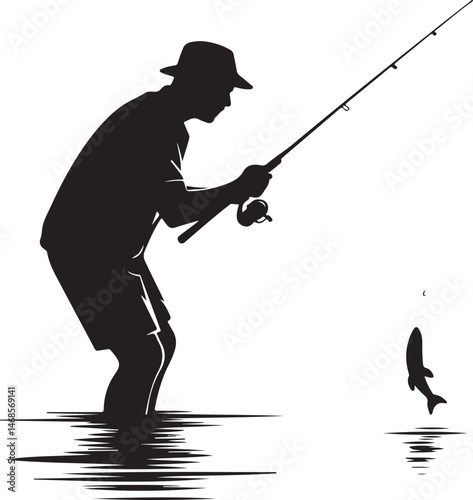 Fisherman Casting Line Silhouette

Big Catch – Fish on Hook Vector

Boat Fishing Adventure Silhouette Scene

Spearfisher in Action Silhouette Art

Lake Fishing Moment Vector Design