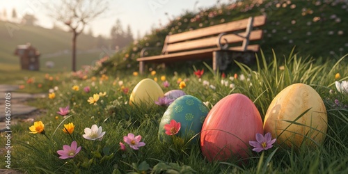 Colorful Easter Eggs in Flo...