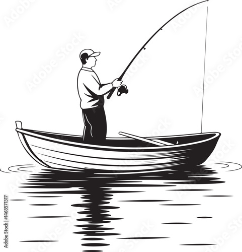 Fisherman Casting Line Silhouette

Big Catch – Fish on Hook Vector

Boat Fishing Adventure Silhouette Scene

Spearfisher in Action Silhouette Art

Lake Fishing Moment Vector Design