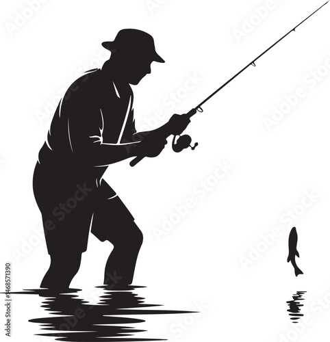 Fisherman Casting Line Silhouette

Big Catch – Fish on Hook Vector

Boat Fishing Adventure Silhouette Scene

Spearfisher in Action Silhouette Art

Lake Fishing Moment Vector Design