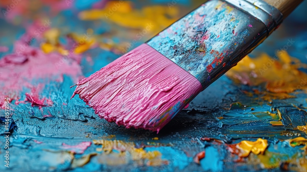 Fototapeta premium Colorful paintbrush on a palette
