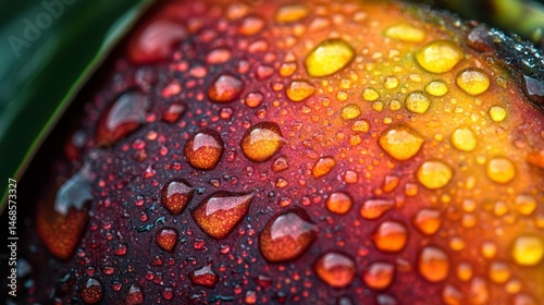 Close-up view of vibrant peach skin with water droplets.