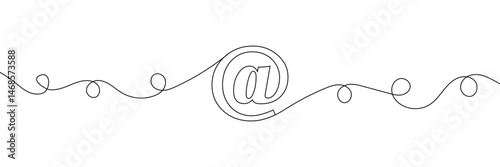 One a at sign social media notification. Black and white monochrome continuous single line art. Email message account profile send illustration sketch outline drawing . Vector Illustration . EPS 20 . 