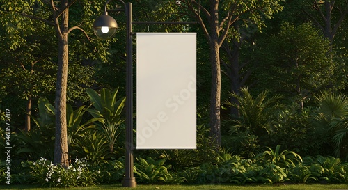 City Meets Nature—Vertical Banner Mockups Positioned for Maximum Visibility in a Green Urban Space