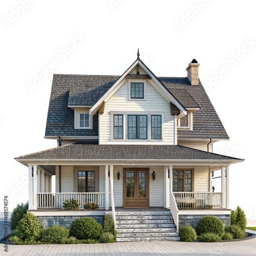 Elegant Cream House with Po...
