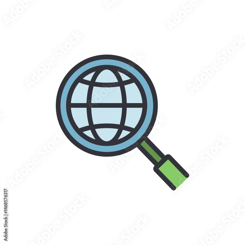 Global search and exploration concept with magnifying glass globe icon