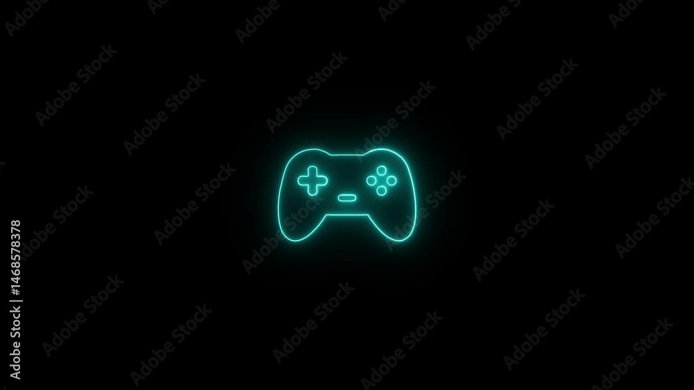 Wireless Game Controller. Glowing neon line Game pad icon isolated on black background. Game controller.
