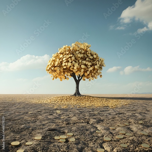 Golden tree of prosperity in a barren land