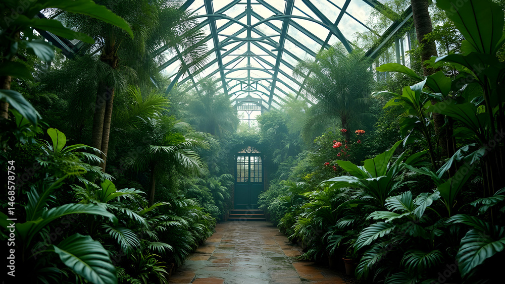 Fototapeta premium Exploring Lush Greenery Inside a Beautiful and Tranquil Conservatory