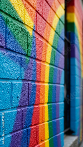 Colorful Rainbow Painting on Brick Wall Exterior Decor