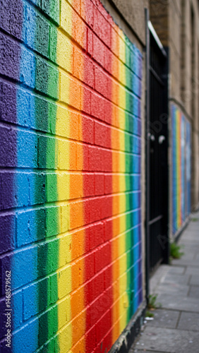 Rainbow Painted Brick Wall Colorful Urban Art