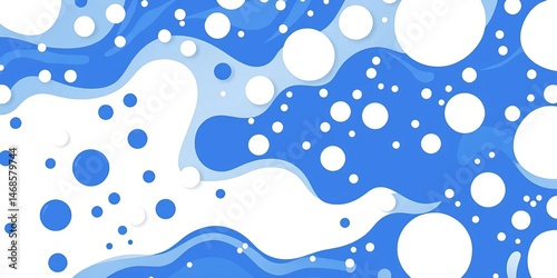 Abstract blue and white bubbly seamless pattern Flat line icons, soap texture, fizzy water effect, spa, background