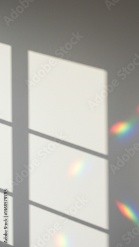 Window Shadows and Rainbow Prism Light on Wall