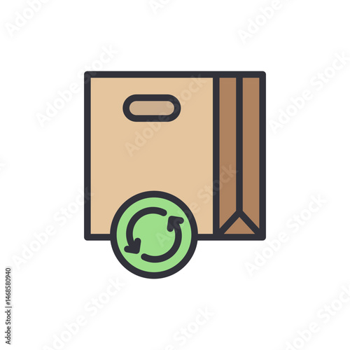 Sustainable packaging icon, eco-friendly brown box with a recycle logo symbol