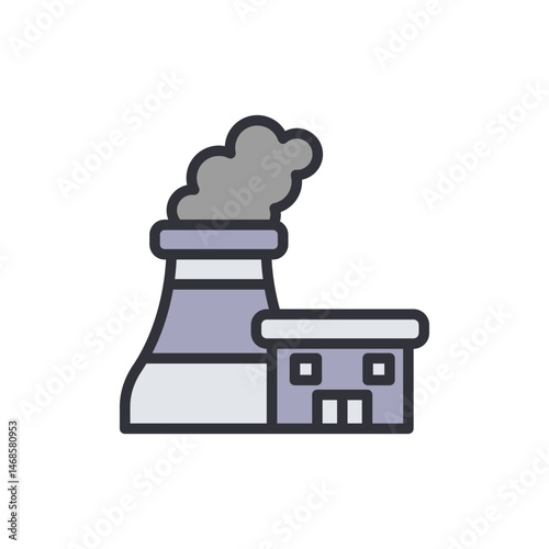 Stylized Nuclear Plant Illustration on White Background Depicting Energy
