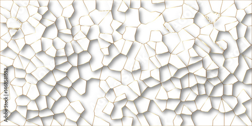 Beautiful white and golden crystallized polygon background. abstract light colorful stone tile pattern with shadow. modern wallpaper, trendy simple minimal geometric background abstract backdrop.