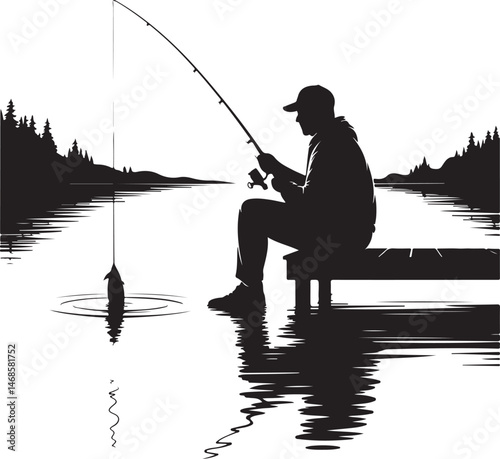 Fisherman Casting Line Silhouette

Big Catch – Fish on Hook Vector

Boat Fishing Adventure Silhouette Scene

Spearfisher in Action Silhouette Art

Lake Fishing Moment Vector Design