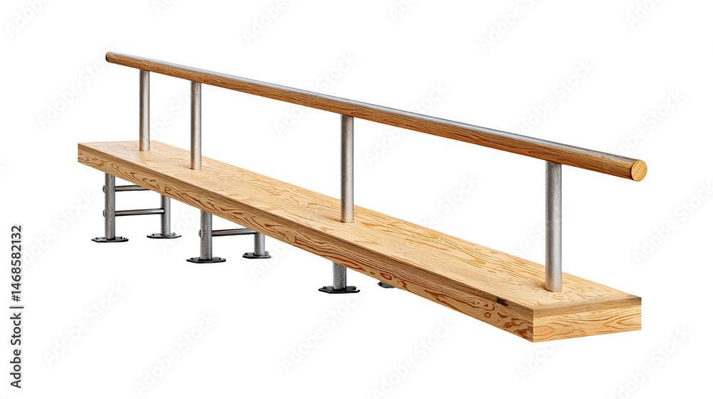 Wooden Bench with Handrails: A modern wooden bench with sleek steel handrails, providing a safe and stylish seating option, perfect for outdoor spaces. Wooden Bench with Handrails: A modern wooden bench with sleek steel handrails, providing a safe and stylish seating option, perfect for outdoor spaces.