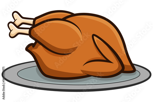 Roast chicken baked meal isolated poultry food delicious cartoon illustration