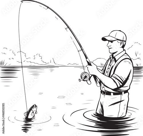 Fisherman Casting Line Silhouette

Big Catch – Fish on Hook Vector

Boat Fishing Adventure Silhouette Scene

Spearfisher in Action Silhouette Art

Lake Fishing Moment Vector Design