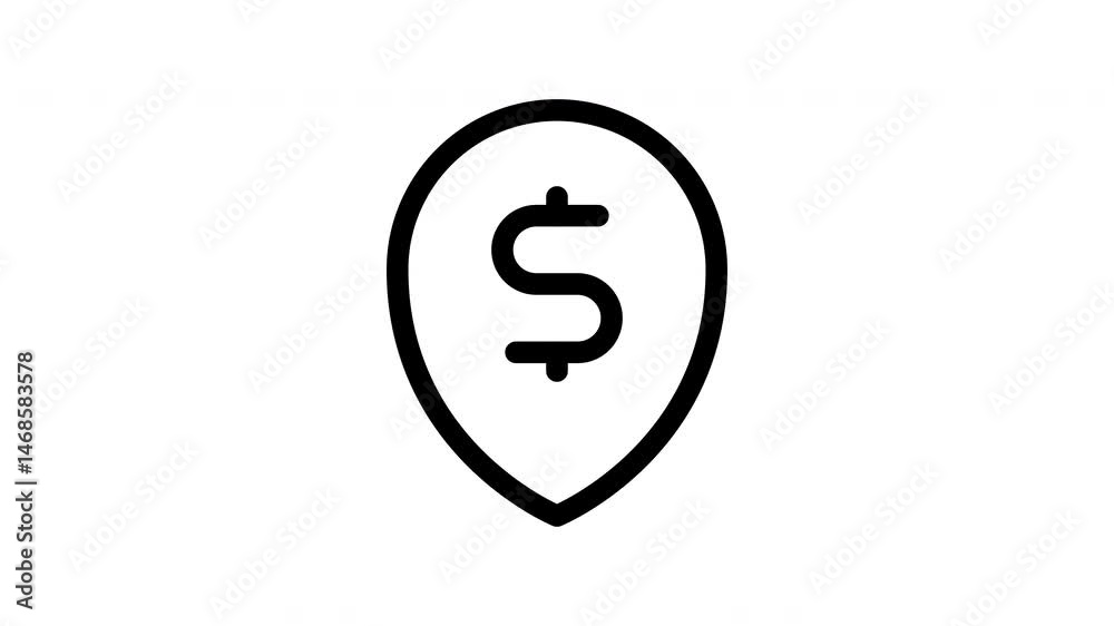 Pin icon with a dollar sign jumps in place. Useful for location based services, financial apps, or business delivery videos Pin icon with a dollar sign jumps in place. Useful for location based services, financial apps, or business delivery videos