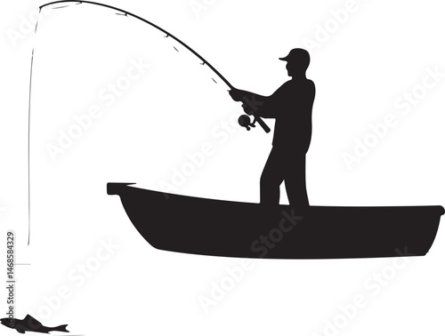 Fisherman Casting Line Silhouette

Big Catch – Fish on Hook Vector

Boat Fishing Adventure Silhouette Scene

Spearfisher in Action Silhouette Art

Lake Fishing Moment Vector Design