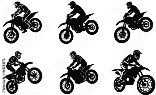 Dirt Bike in Racing Stance Silhouette – Off-Road Motorcycle Vector Illustration for Motocross, Speed, and Adventure Themes