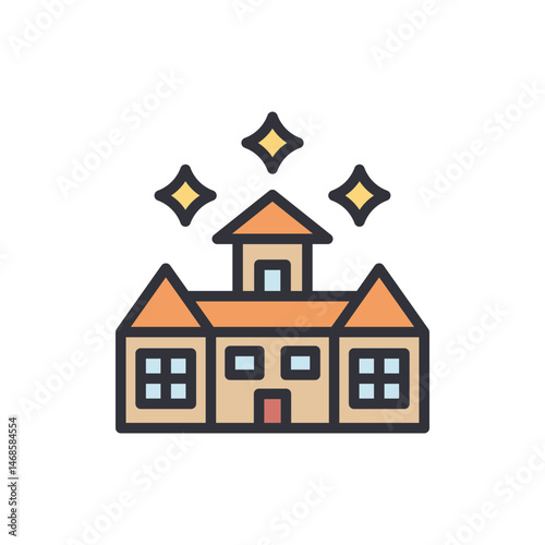Whimsical mansion with shimmering stars, illustration design vector