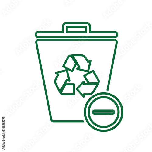 trash icon. recycling symbol with minus symbol on the bottom right. sustainability. reuse web icon, eco-friendly, second-hand. Line design style