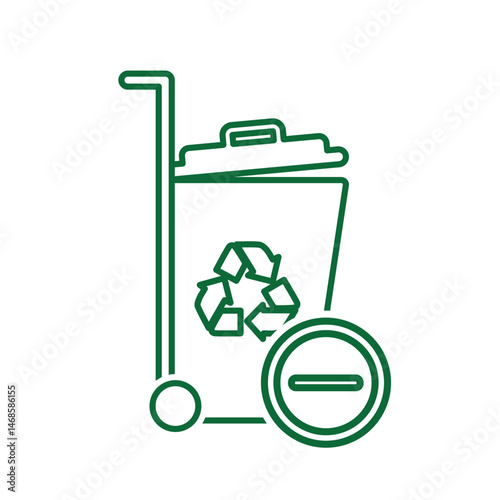 trash icon. recycling symbol with minus symbol on the bottom right. sustainability. reuse web icon, eco-friendly, second-hand. Line design style