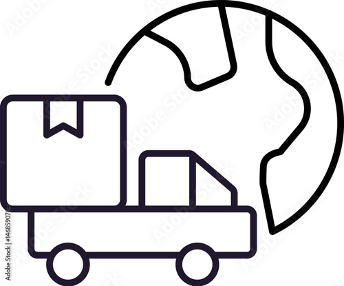 Planet Earth with Delivery Truck Outline Linear Image for Graphic and Web Design, Apps, Adverts, Various Cards