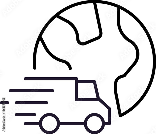 Planet Earth with Delivery Truck Outline Picture for Graphic and Web Design, Apps, Adverts, Various Cards