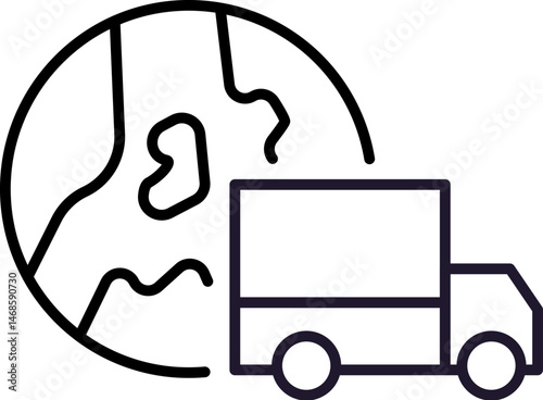 Planet Earth with Delivery Truck Modern Outline Style Icon for Design, Cards, Apps, Social Networks