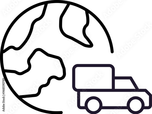Planet Earth with Delivery Truck Minimalistic Icon Pictogram for Web and Graphic Design, Apps, Banners, Social Network and Cards