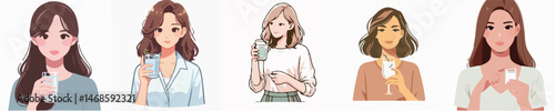 vector of young woman holding a drinking glass