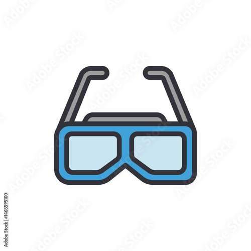 Iconic blue 3D glasses illustration representing entertainment and immersive visual