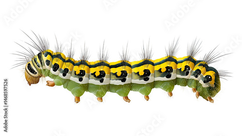 Vibrant Caterpillar: A meticulously detailed close-up of a colorful caterpillar, revealing the intricate patterns and textures of its body, highlighting the wonders of nature's design.