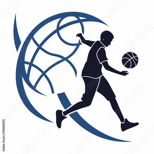 : vector icon of a person playing with a ball, black silhouette, white background, modern design