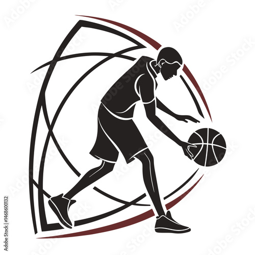 : vector icon of a person playing with a ball, black silhouette, white background, modern design